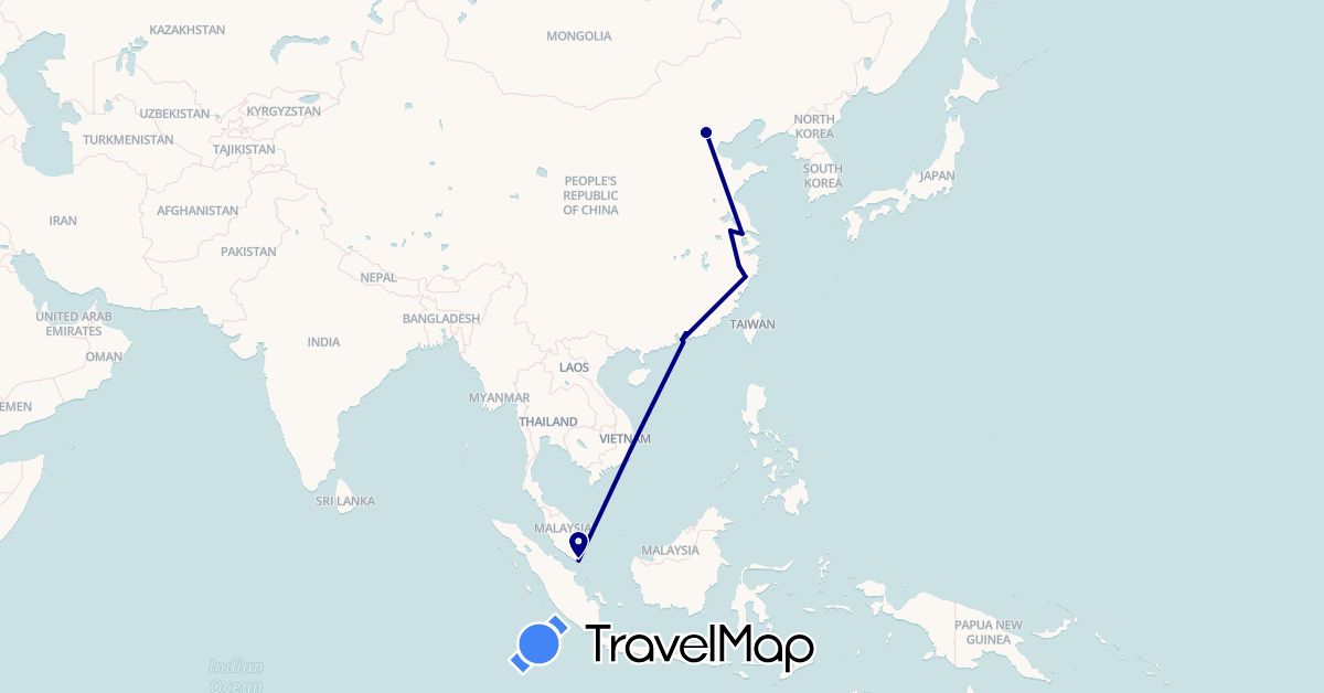 TravelMap itinerary: driving in China, Hong Kong, Singapore (Asia)